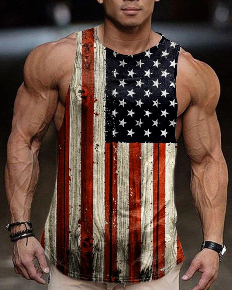 Men's Flag Letter Printed Casual Vest