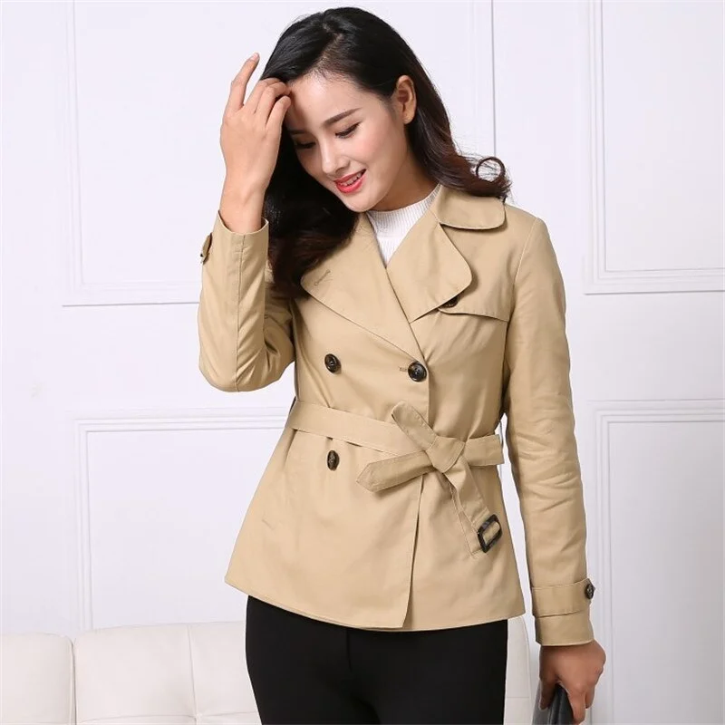 New Short Trench Coat Women 2019 Spring Autumn Cotton Windbreaker Casual Tops Female Belt Slim Double-breasted Short Coats A2471