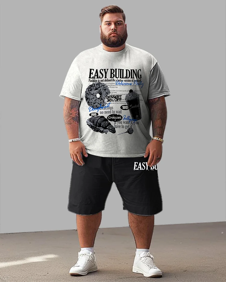 Men's Plus Size Trendy Printed T-shirt Shorts Suit
