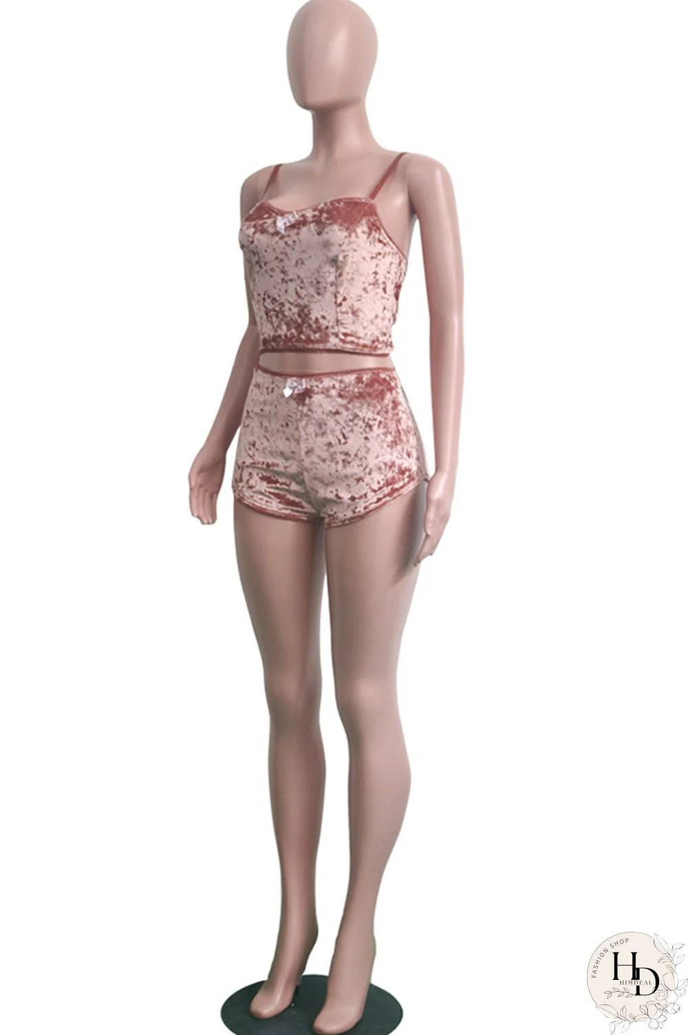 Pink Polyester Sexy Solid Two Piece Suits Straight Sleeveless