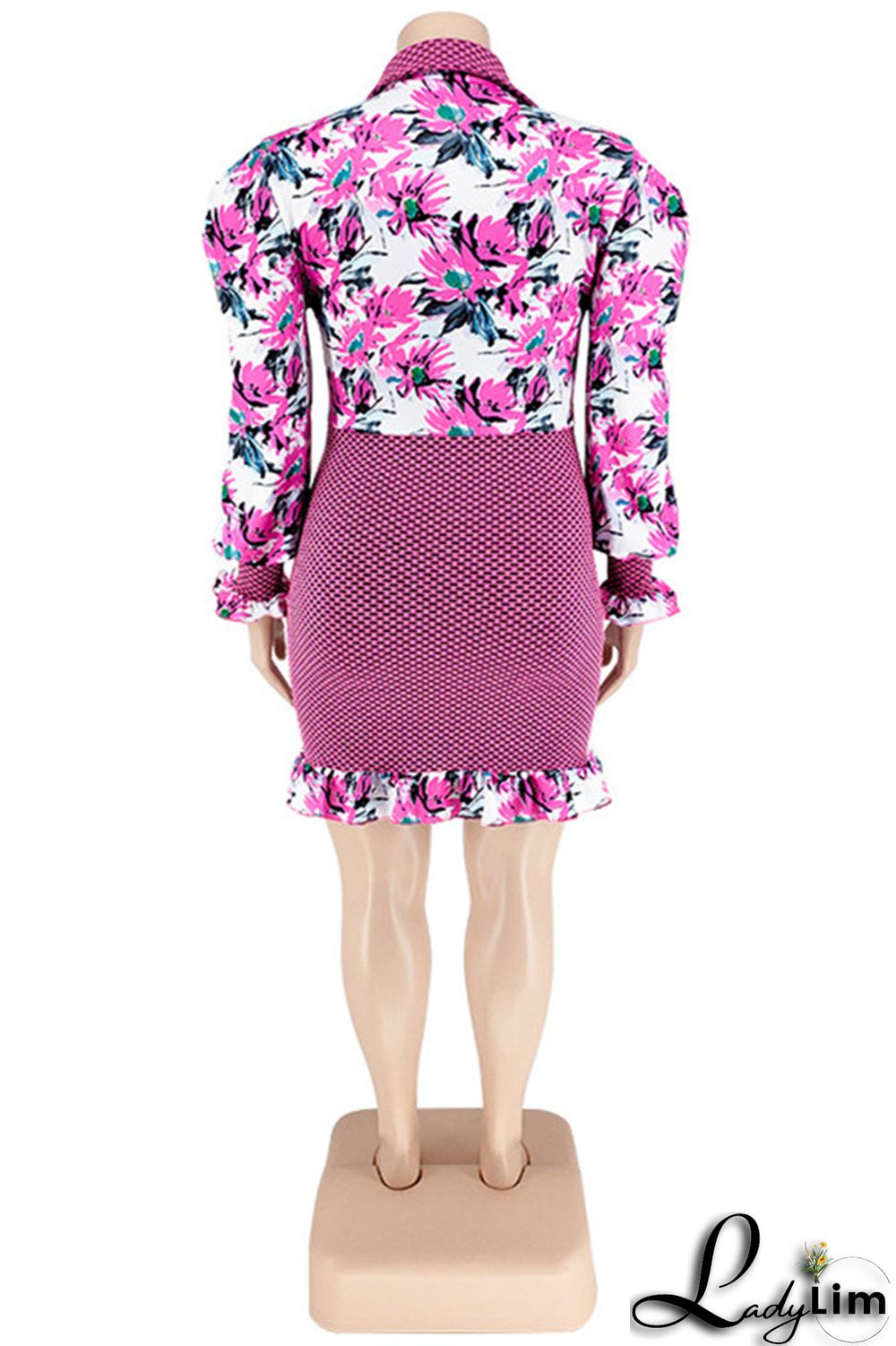 Purple Fashion Casual Print Patchwork Turndown Collar Long Sleeve Dresses