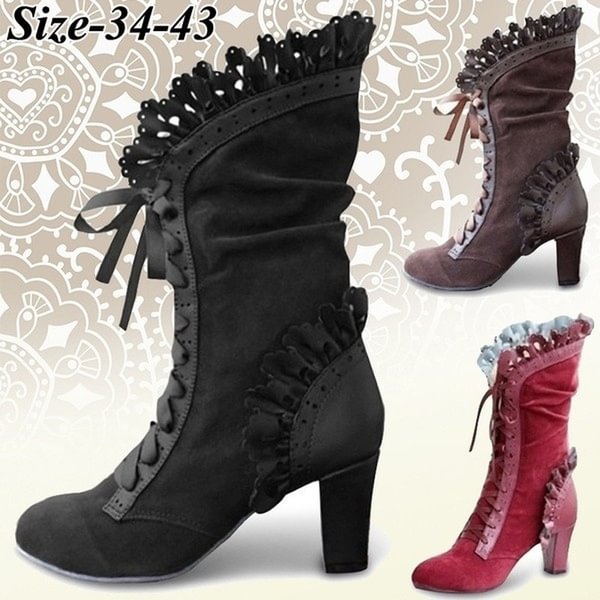 New Fashion High Heel Boots for Women Steampunk Boots Victorian Vintage Gothic Cosplay Lolita Goth Boots - Shop Trendy Women's Fashion | TeeYours