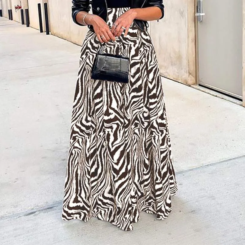 Celmia Elegant Women Maxi Skirts 2022 Autumn Vintage Zebra Printed Fashion Long Bottom Casual Loose A-Line Party Skirt Oversized