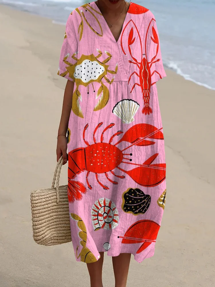 Women's Vintage Ocean World Art Print Flowy Dress