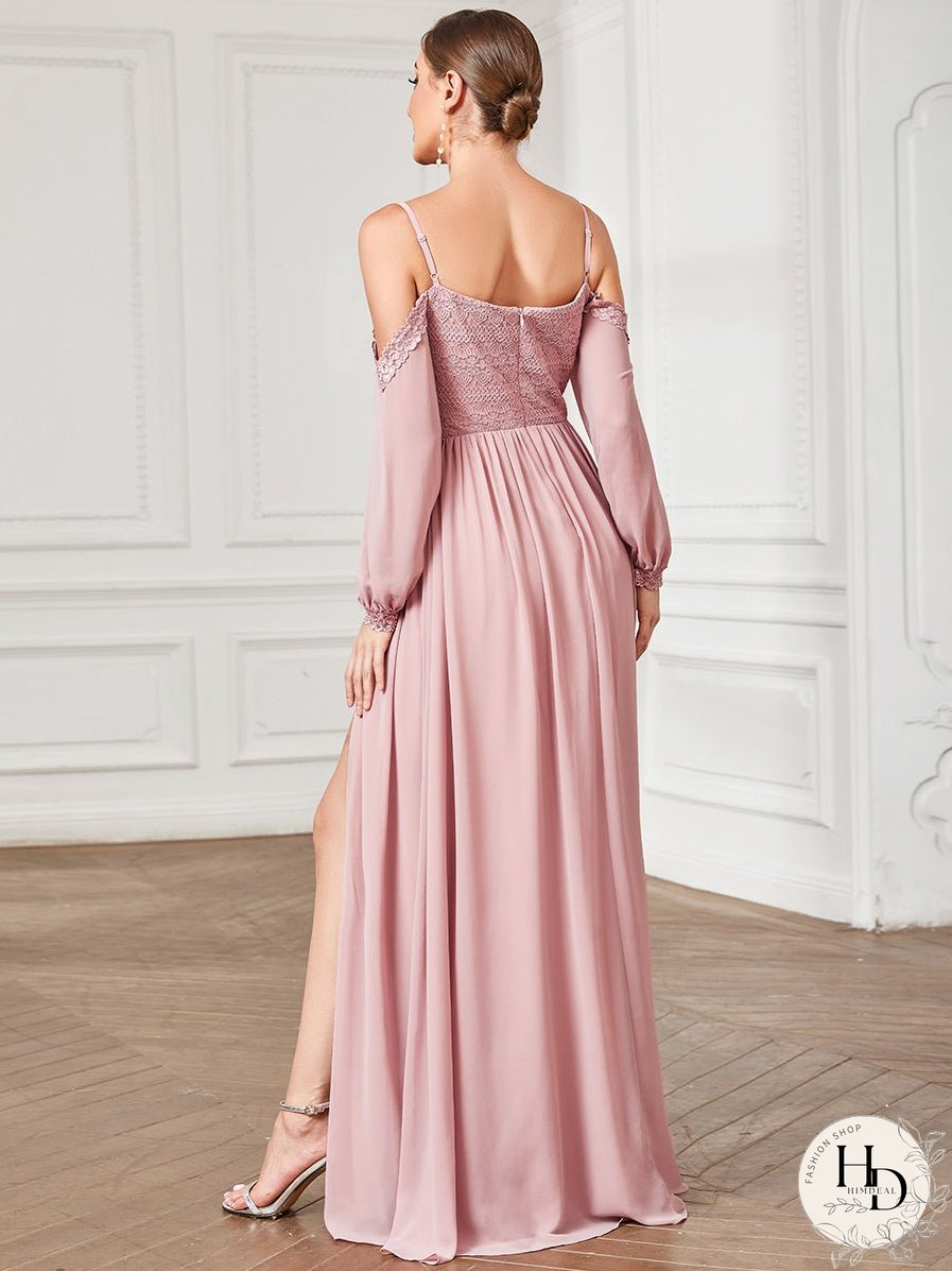 Deep V neck A Line Long Sleeves Wholesale Bridesmaid Dresses