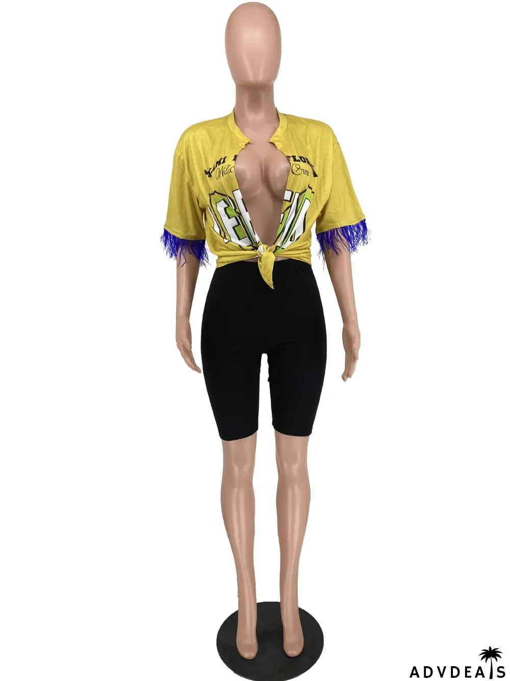 Print Cardigan Fur Short Sleeve T-shirt Fitted Shorts Two Piece Set