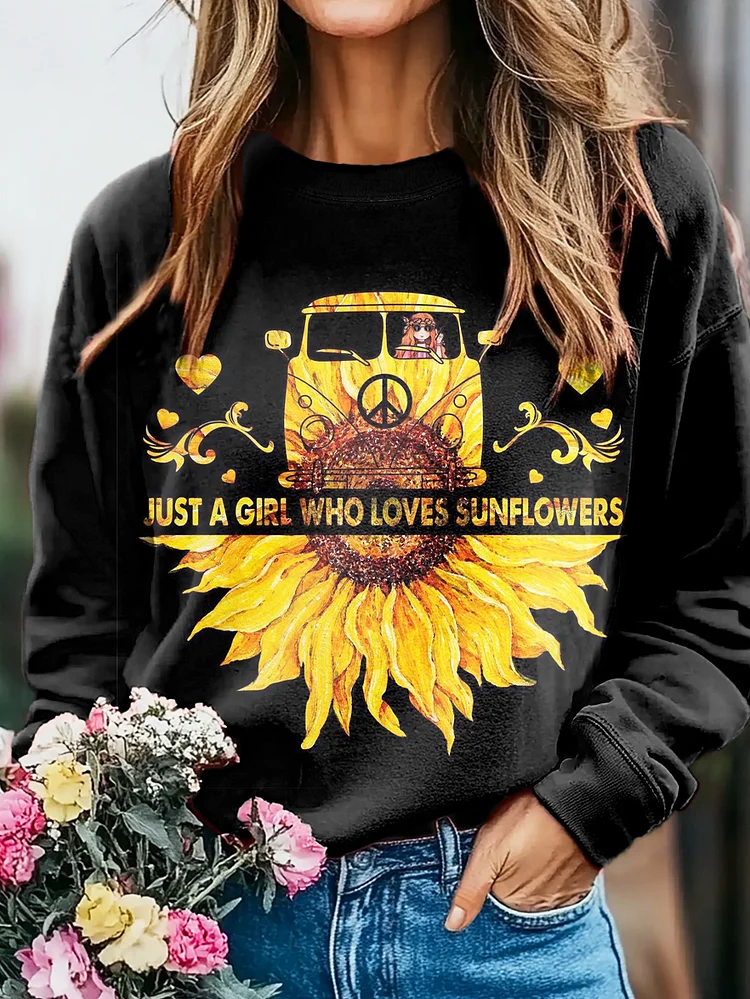 Sunflower Car Hippie Graphic Art Print Casual Sweatshirt