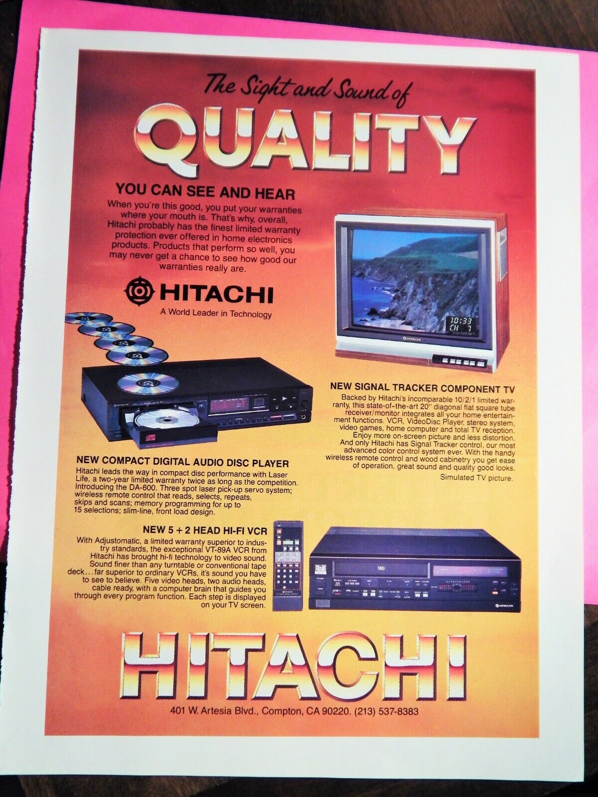 HITACHI VCR / CD / TV ELECTRONICS LINE VTG 1986 Photo Poster painting AD, RARE EPHEMERA