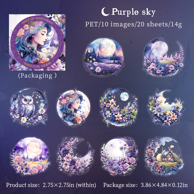 Journalsay 20 Sheets Under The Moon Garden Series Vintage Flower Character Landscaping PET Sticker