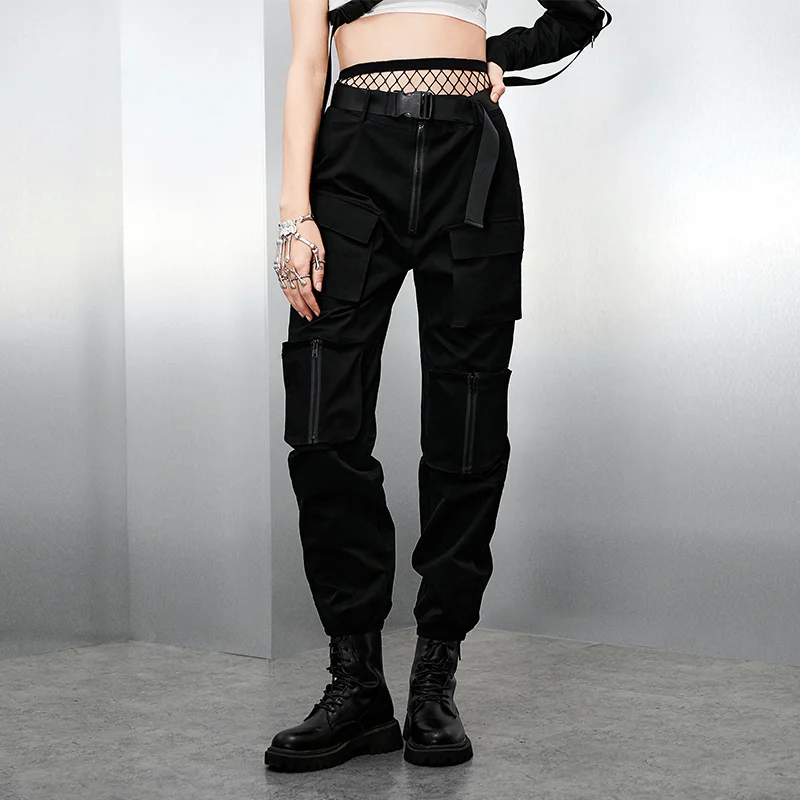 Slim Slimming High Waist Pocket Zipper Casual Footwear Overalls Women Techwear Shop