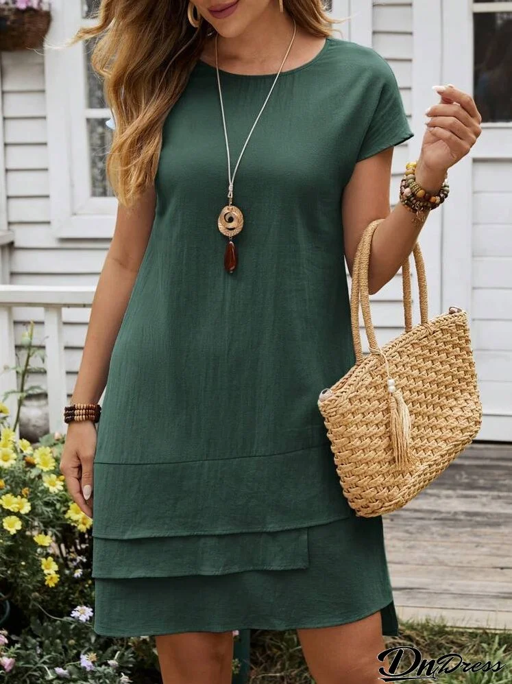 Women's Summer Multi-Hem Round Neck Short Sleeve Dress