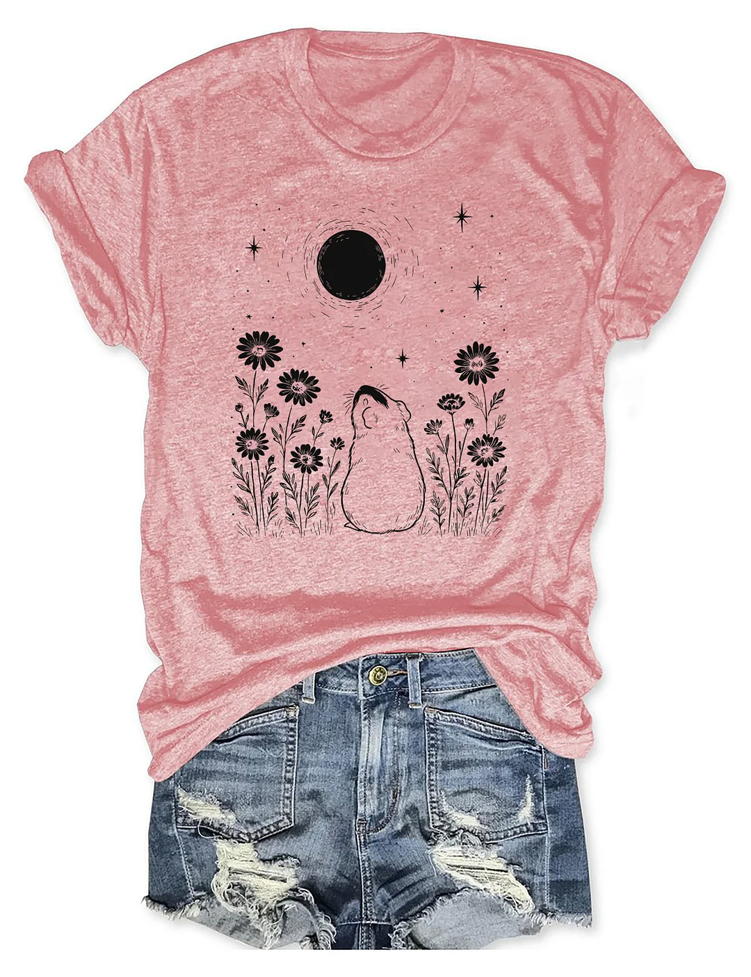 Night Flower Guinea Pig Moon T-shirt