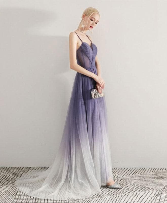 Simple Purple Tulle Long Prom Dress, Tulle Evening Dress