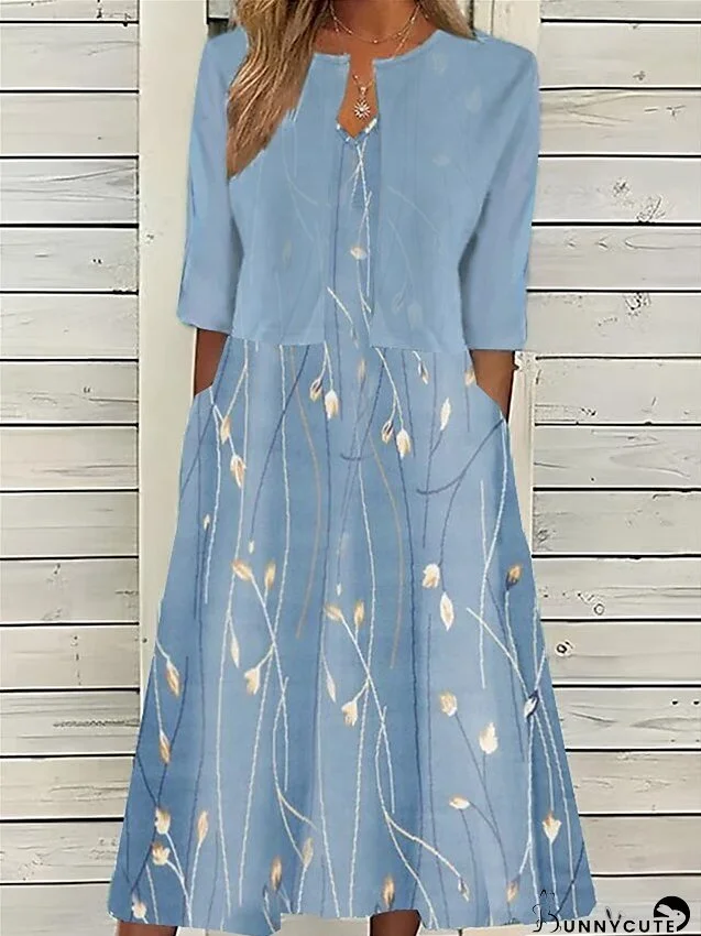 Women's Two Piece Dress Set Casual Dress Print Dress Outdoor Daily Fashion Elegant Pocket Print Midi Dress Crew Neck Half Sleeve Floral Regular Fit Pink Blue Sky Blue Summer Spring S M L XL XXL