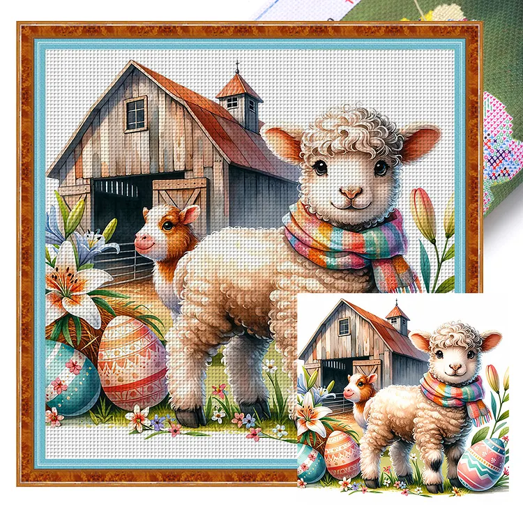 【Huacan Brand】Lamb And Easter Eggs (40*40cm) 14CT Stamped Cross Stitch gbfke