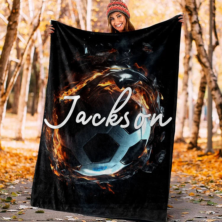 Personalized Soccer Blanket, Sport Theme Blanket with Number and Name Birthday Team Gift for Athletes Sport Lovers | BKKid726