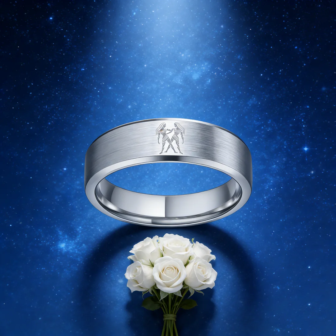 Sliver Gemini Tungsten Carbide Rings Beveled Edges Sliver Laser Etched Couple Wedding Bands 4MM 6MM 8MM