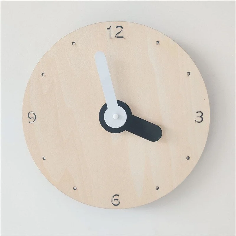 INS Nordic Minimalist Wood Wall Clock Baby Kids Room Decorations Figurines Wooden Mute Clocks Living Room Wall Decor Photo Props