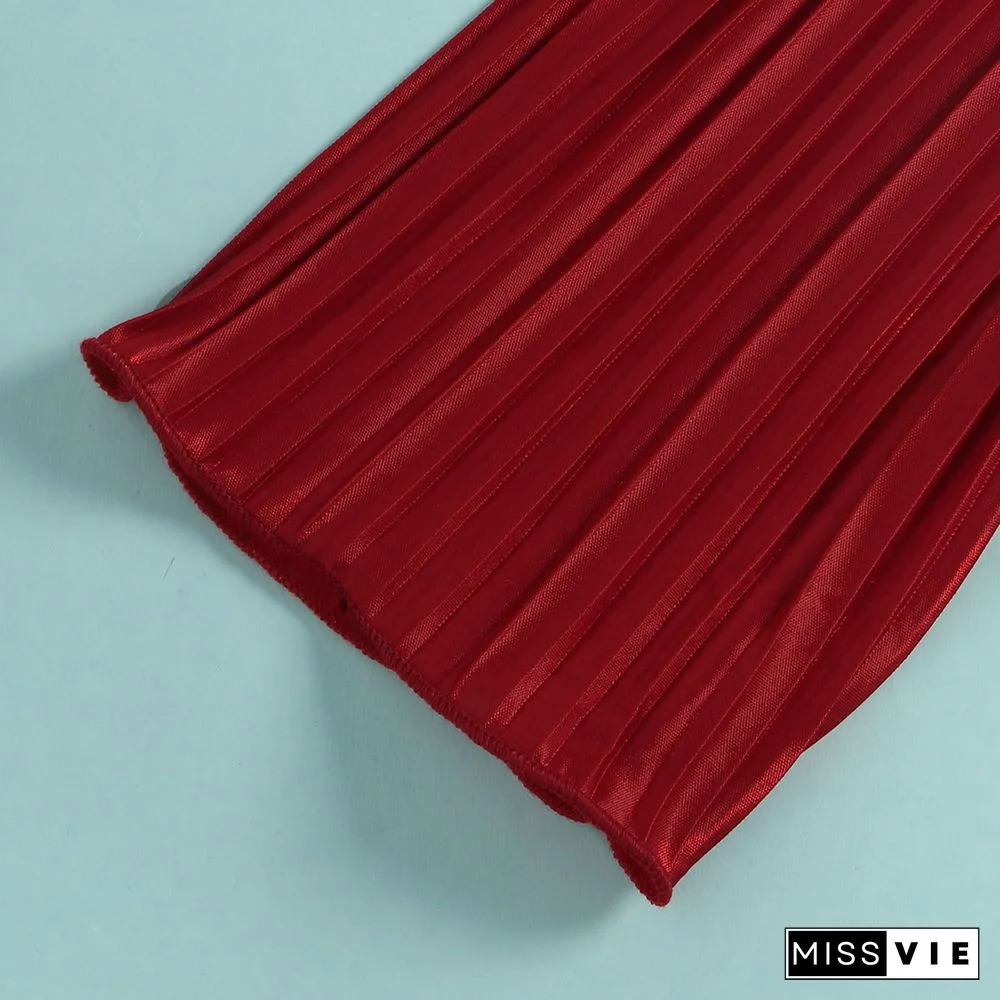 Pleated Loose Blouse Crop Top Wide Leg Pants Outfits