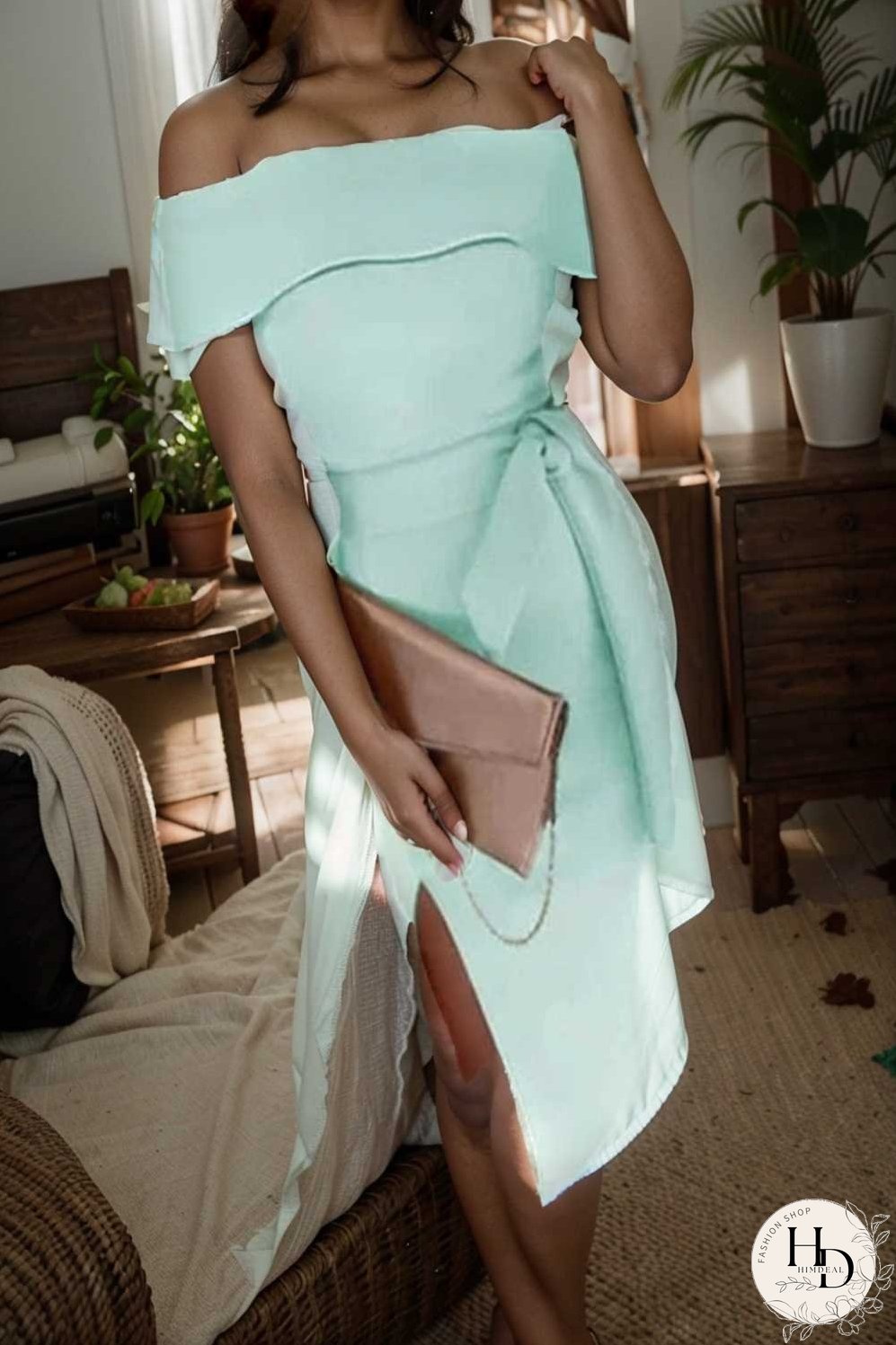 elegant off shoulder midi party dress for women