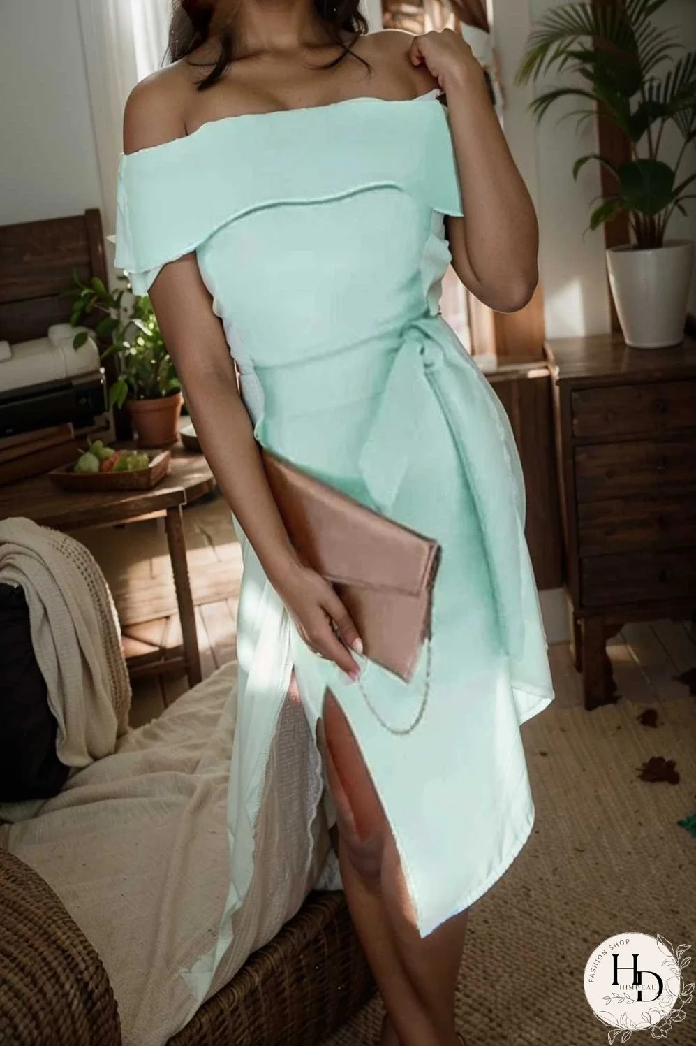 elegant off shoulder midi party dress for women