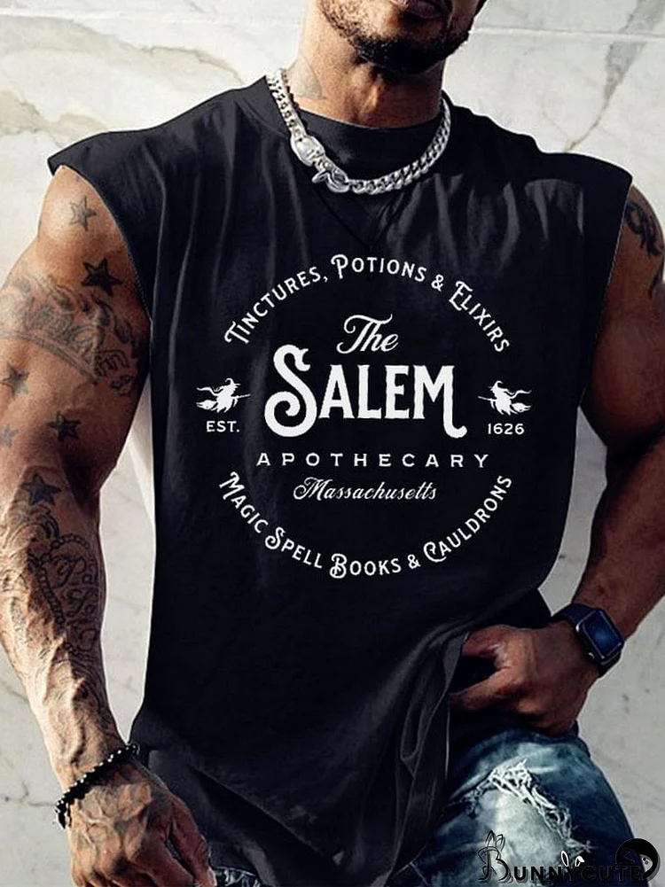 Men's Salem Massachusetts Happy Halloween Witch Print Tank Top