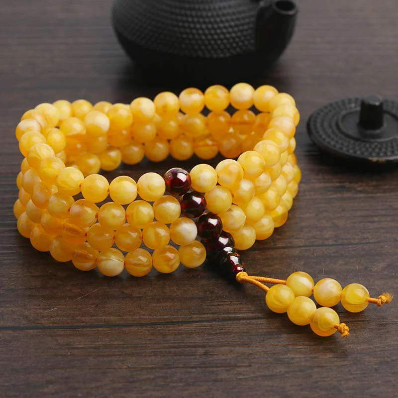 Natural Amber Red Agate 108 Beads Balance Bracelet Mala