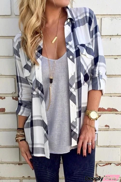 Button Plaid Long Sleeve Shirt