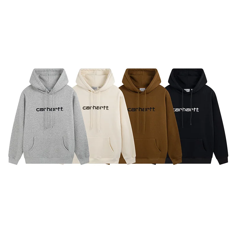 Carhartt classic letter embroidered men's and women's loose hooded plus fleece hoodie sweatshirt