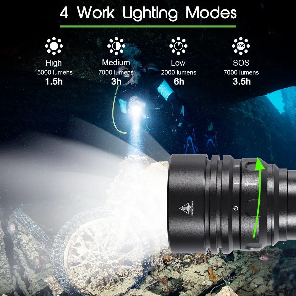 APLOS AP150 15000 Lumen Dive Torch, Underwater 150m, Scuba Diving Torch ...