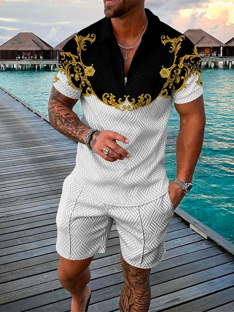 Men's Luxury Printed Polo Suit