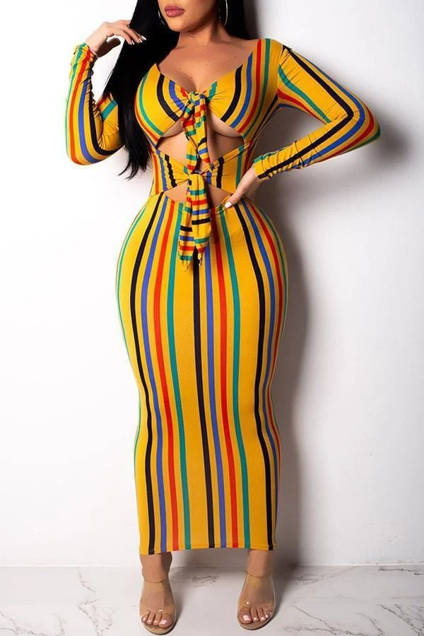 Trendy Hollowed-out Multicolor Ankle Length  Dress