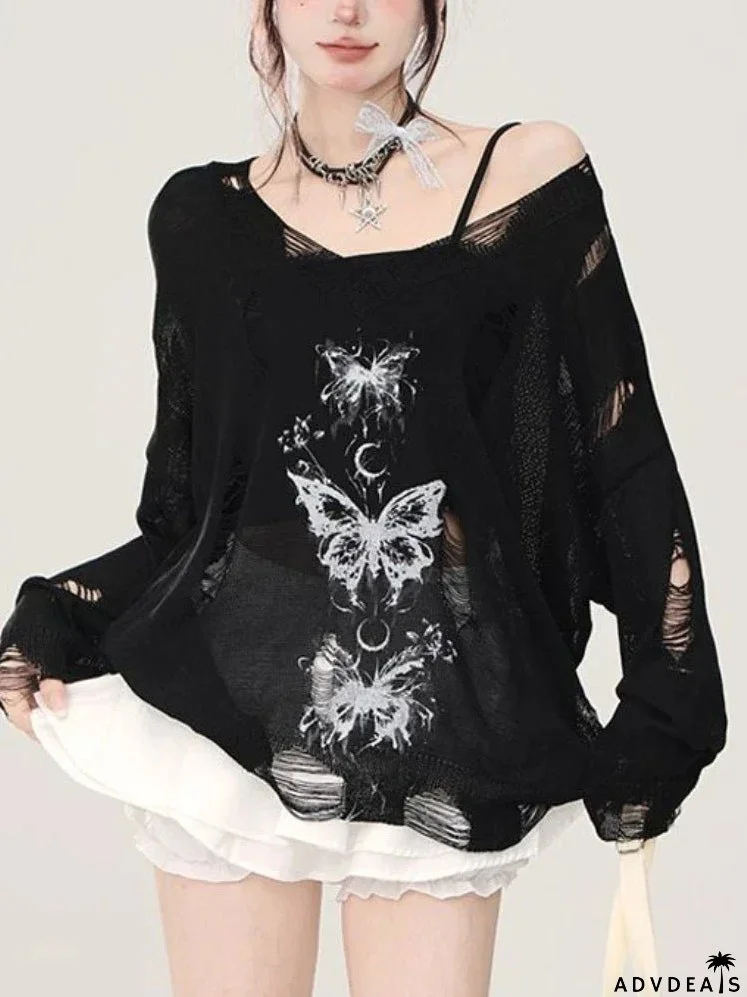 Women's oversized sweater with a butterfly motif