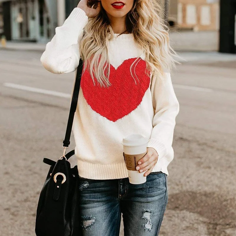 Mongw Mongw / Winter Women's Knit Sweater Plus Size Love Knit Long Sleeve Jumper Sweater Woman