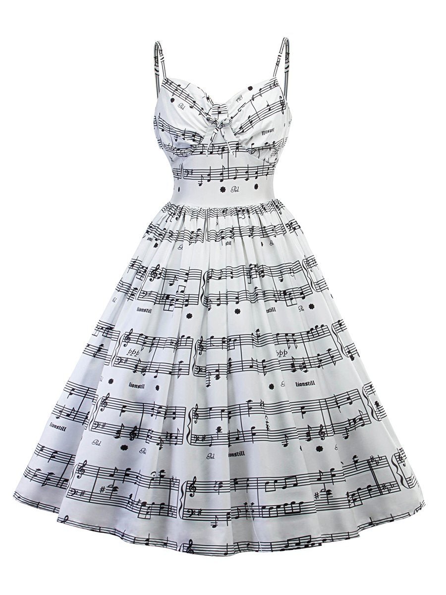 1950s Slip Dress Music Note Midi Dress
