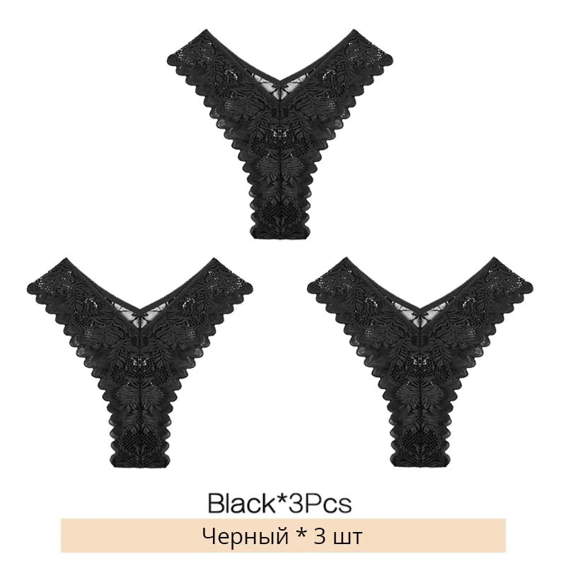 FINETOO New Lace Thongs 3Pcs/set Women Sexy G-string Underpants S-XL Lace Underwear Ladies Floral Panties Female Lingerie 2022