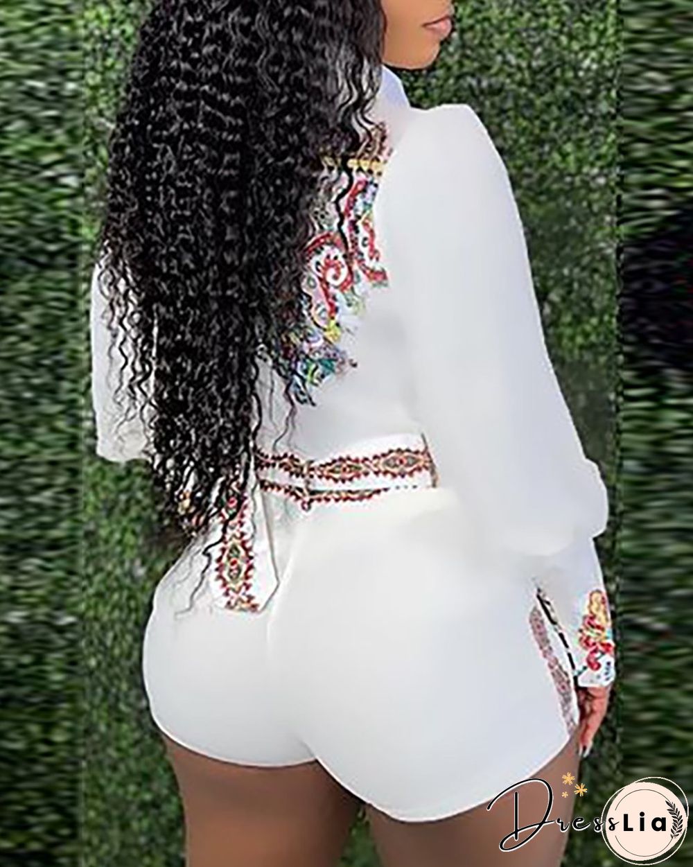 Paisley Print Button Design Rompers With Belt