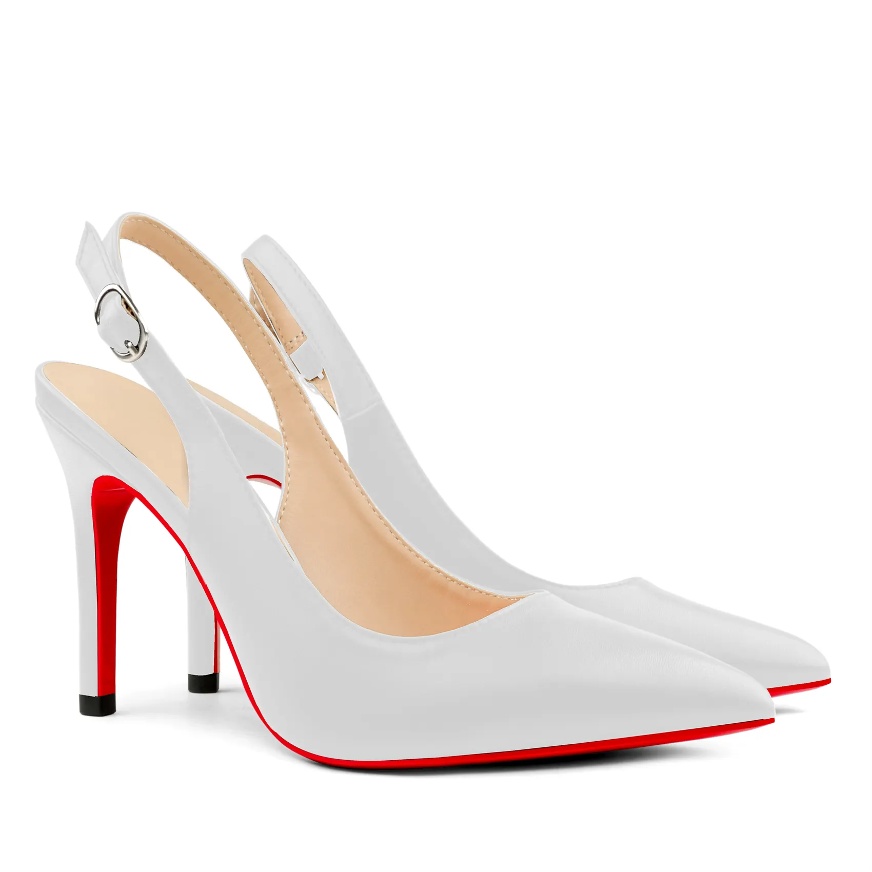 90mm Women's Pointed Toe Slingback Matte Heels Red Bottoms Pumps Comfortable Dress Shoes-vocosishoes