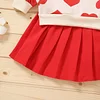 Kid Baby Girl Valentine's Day Spring Heart Printed Pleated Sets 2 Pcs
