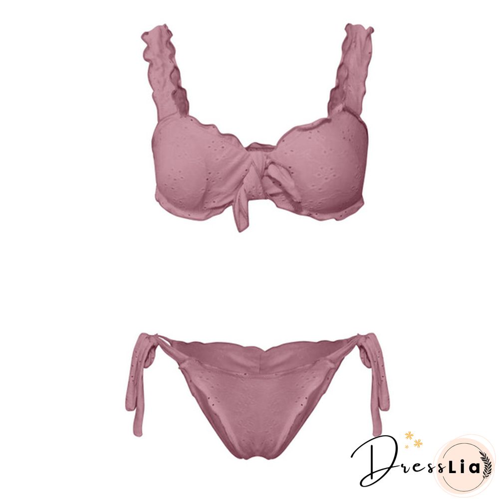 Fashion Women Two Piece Bikini Set Summer Beach Ruched Push-up Padded Bikini Tops High Waist Bottoms Ladies Swimwear