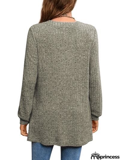 Slit Notched Pocketed Long Sleeve T-Shirt