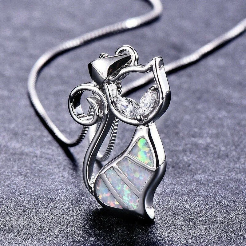 925 Silver Sterling Cat Pendant Necklace
