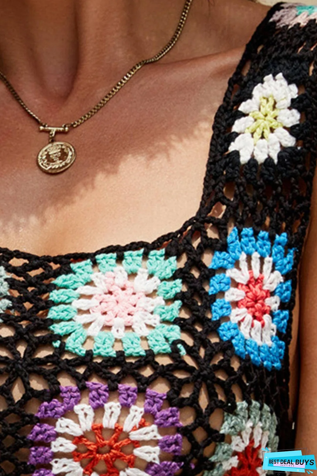 Squareneck Cutout Crocheted Tank Top