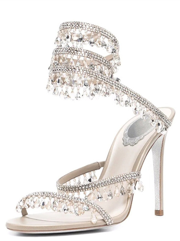 GOOSHOE Women's Sandals With Fringed Tassels And Crystal Accents High Heeled Sandals For Women High Heels