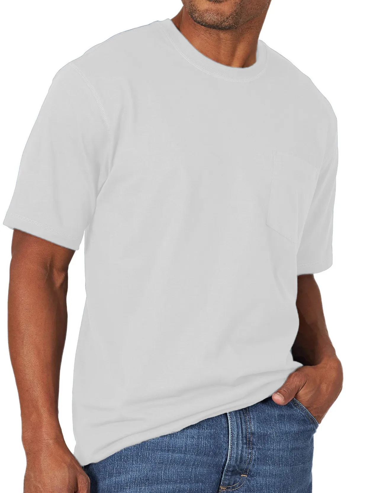 Fashionable And Simple Round Neck Pocket Short-Sleeved Bottoming T-shirt PLUSCLOTHESMAN