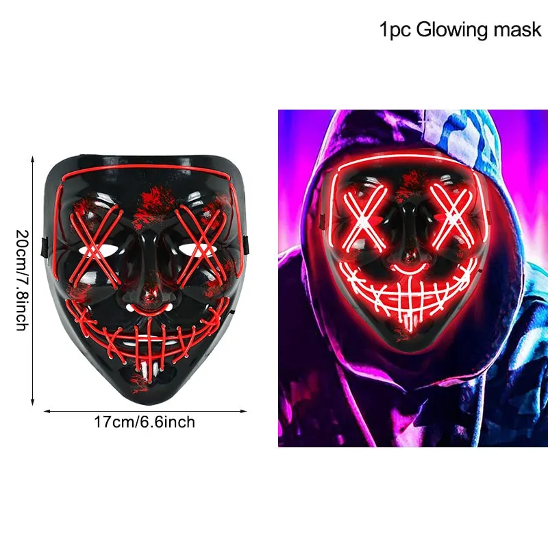 LED Halloween Mask Luminous Glow In The Dark Mascaras Halloween Party Costume Cosplay Masques Horror Props Neon light Masquerade