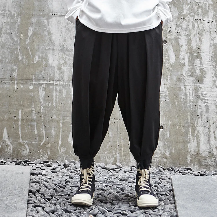 Dawfashion Techwear Streetwear-New Pleated Darkwear Style Japanese Wide-leg Loose Crotch Slacks Pants-Streetfashion-Darkwear-Techwear