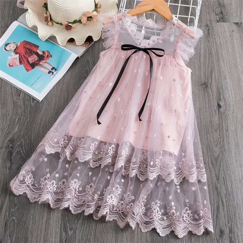Autumn Winter Girls Dress Flower Red Girls Clothes Lace Girls Casual Clothing Party Dress For 3-8 Years Christmas Girls Dress