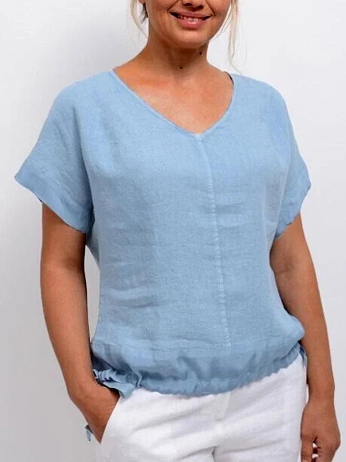 Women's Casual Loose Ruched V-Neck Top
