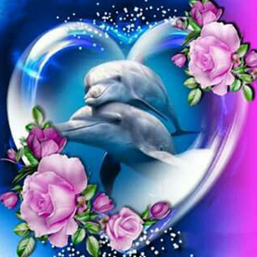 Couple Dolphins Round Full Drill Diamond Painting 30X30CM(Canvas) gbfke